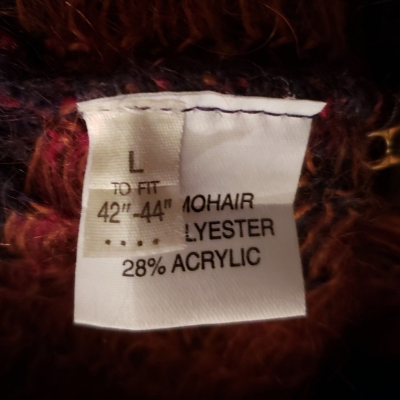 Vintage Pitlochry Scottish Mohair Floral Cardigan Size Large Navy Blue Buttons - Picture 11 of 11